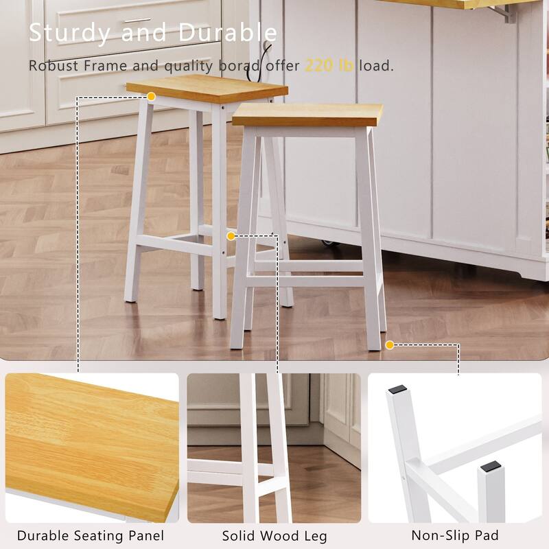 53″ Kitchen Island Cart with Power Outlet and Two Bar Stools