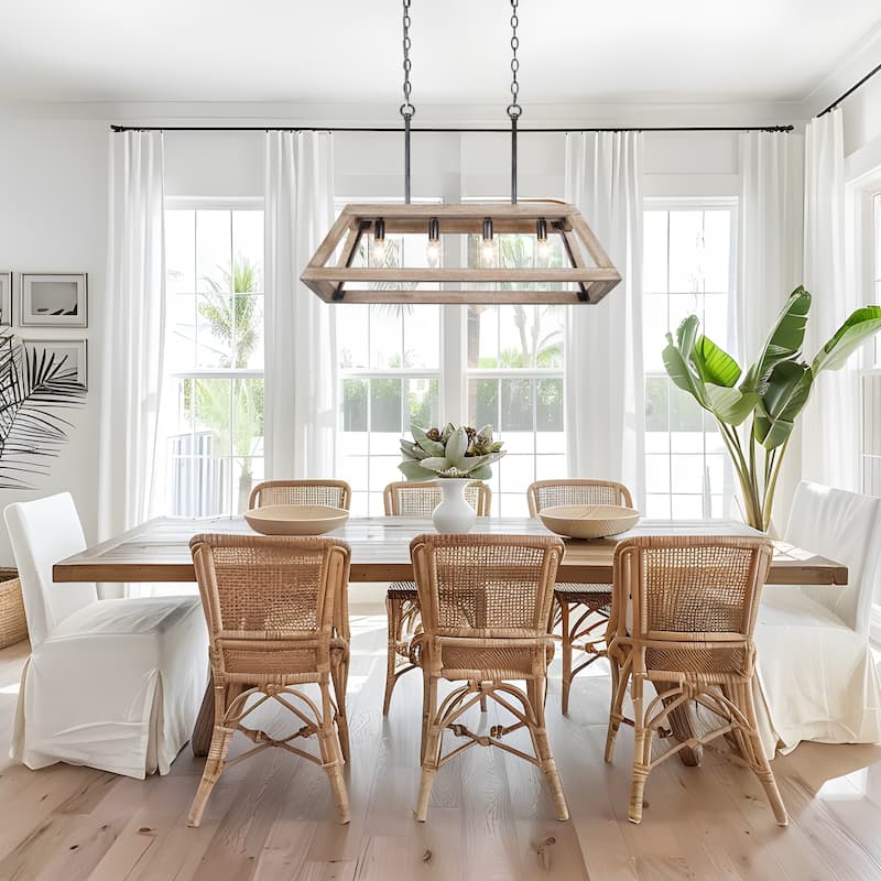 Farmhouse 4-Light Wood Airy Frame Chandelier for Kitchen Island Dining Room - L28" xW12.2 "xH7.5"