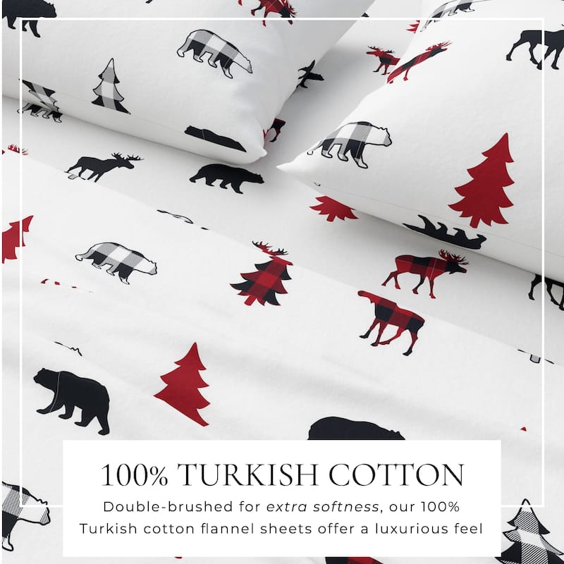 Linery & Co. Turkish Cotton Double-Brushed Christmas Flannel Bed Sheet Set