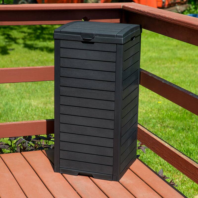 Sunnydaze 39-Gallon Patio Trash Can with Lid - Black - Black