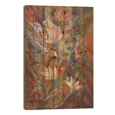The Lilies And Bell Flowers Print On Wood by Elena Kotliarker - Multi-Color