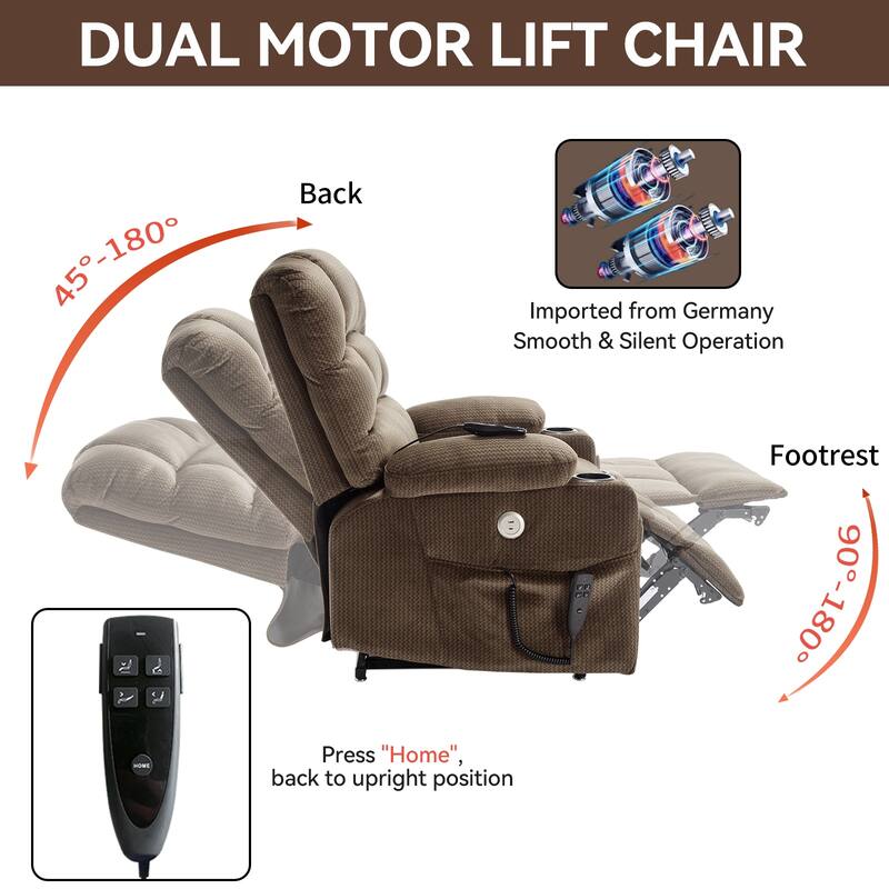 180° Power Lift Recliner Chair with Massage & Heat, Dual Cup Holders