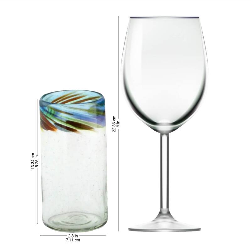 NOVICA Artisan Handblown Recycled Drinkware Clear Blue Guatemala Tableware Tumbler Glasses 'Aurora'(Set of 4) - 5.25*2.8