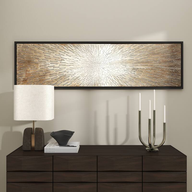 Canvas Starburst Radial Living Room Framed Wall Art with Black or Brown Frame - Brown or Gray - Roche River Decor