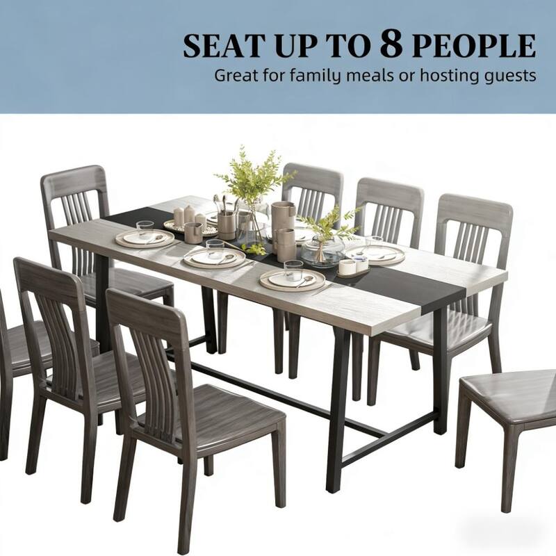 Dining Table with Wood Grain Top & Black Steel Legs, Scratch-Resistant Kitchen Table Work Table