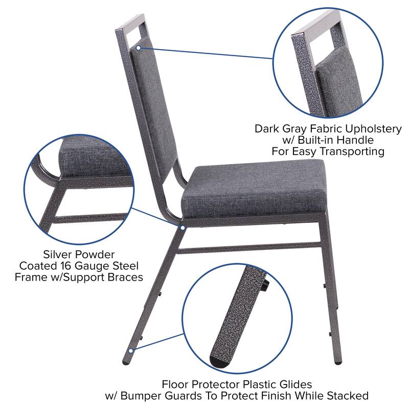2 Pack Square Back Stacking Banquet Chair with Silvervein Frame