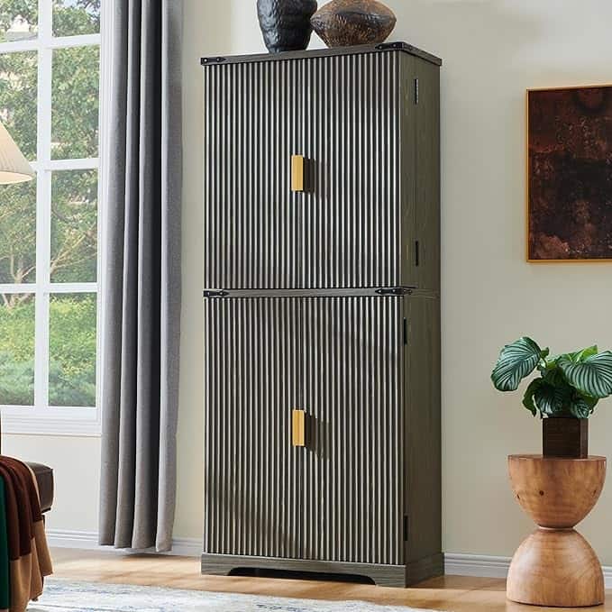 72" Tall Modern Fluted Pantry Cabinet, Storage Cabinet with 4 Doors
