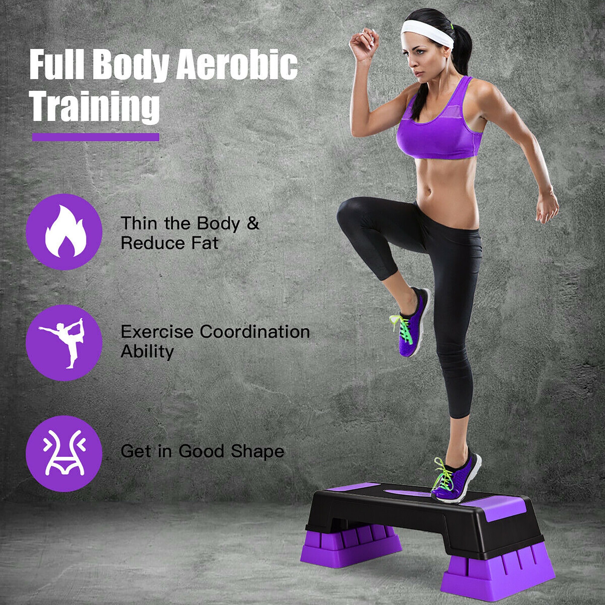 Goplus Aerobic Exercise Stepper Trainer W Riser Adjustable Height