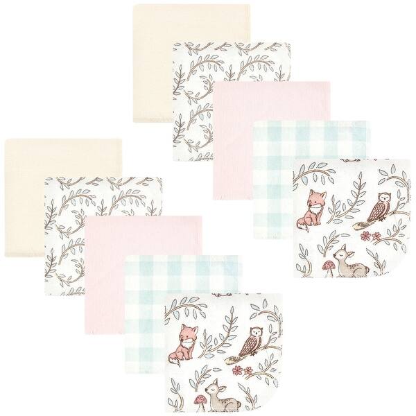 slide 1 of 1, Hudson Baby Infant Girl Flannel Washcloths, Girl Woodland Pals 10Pk, One Size - Girl Woodland Pals 10Pk - One Size