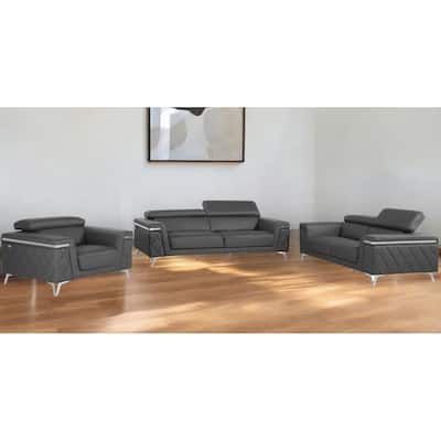 HomeRoots Three Piece Gray Top Grain Leather Five Person Seating Set