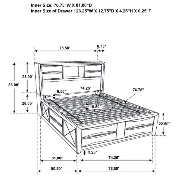 dimension image slide 8 of 27, Briana Black Storage Platform Bedroom Set