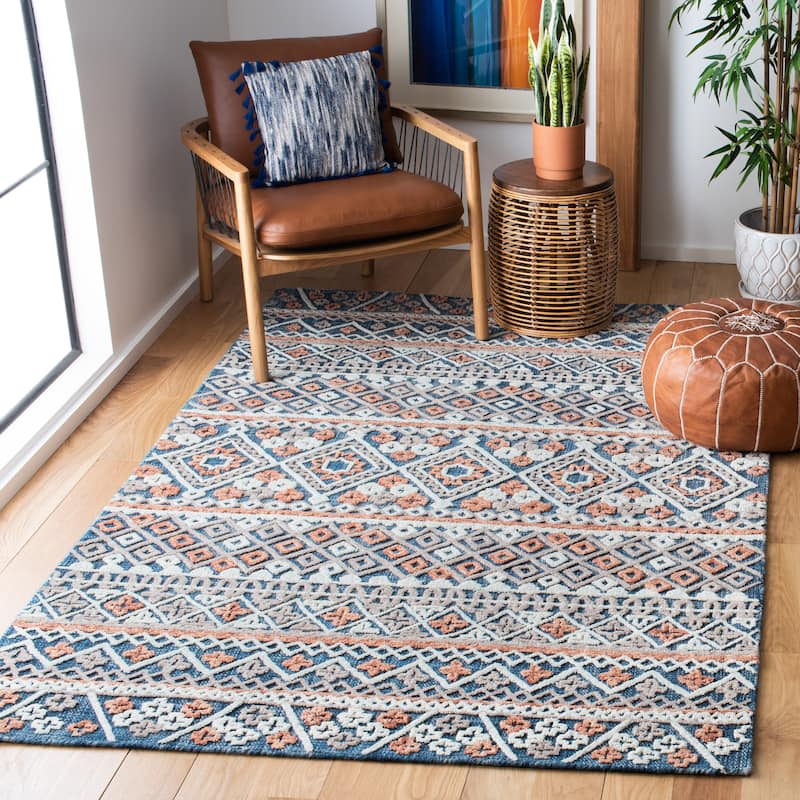 SAFAVIEH Handmade Aspen Crona Moroccan Boho Wool Rug - 4' x 6' - Blue/Orange