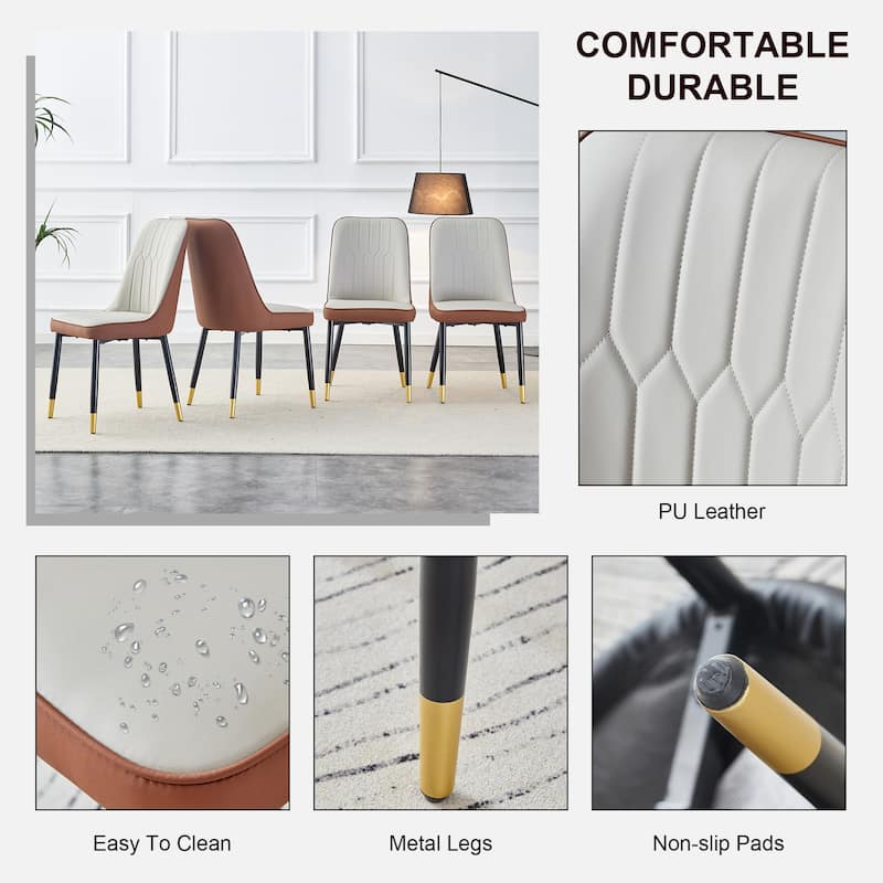 Modern Faux Leather Dining Chair Set of 4, Upholstered Kitchen Side Chair with Metal Legs Armless Chair for Living Room