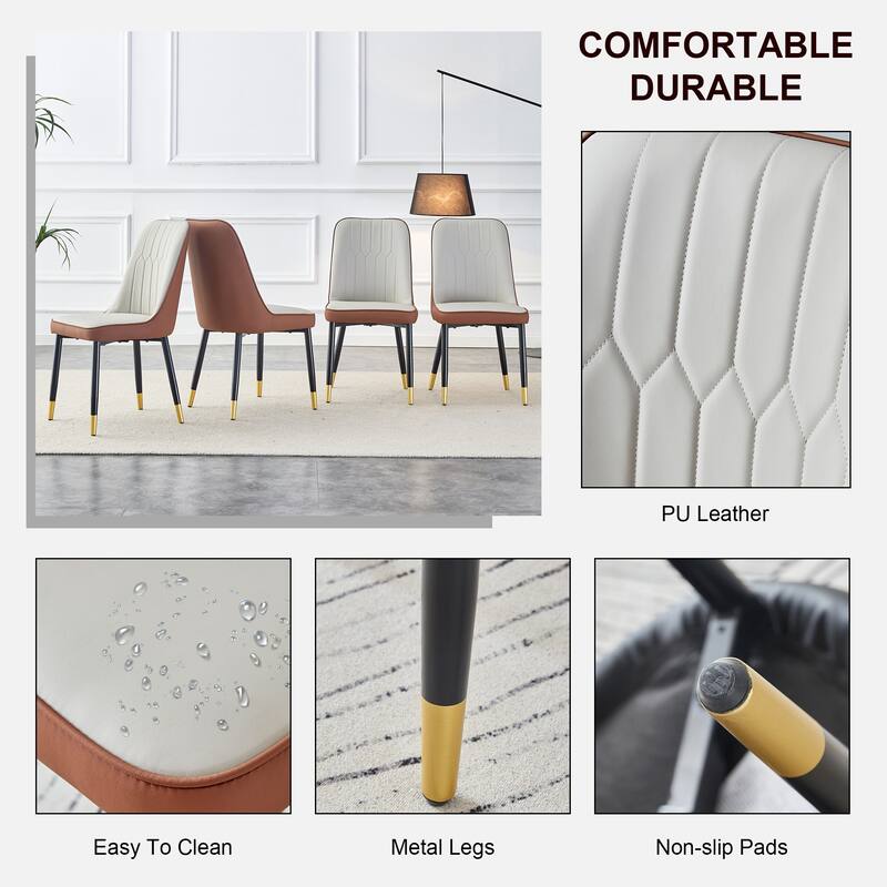 Set of 4 Modern PU Upholstered Dining Chairs with Metal Legs