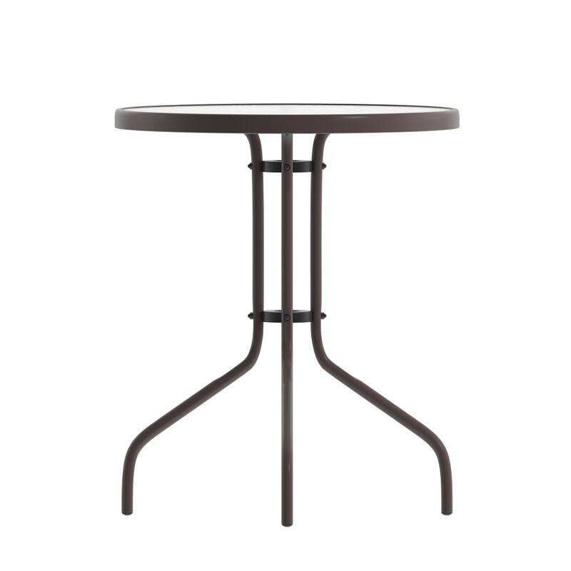 23.75" Round Tempered Glass Metal Table with Smooth Ripple Design Top