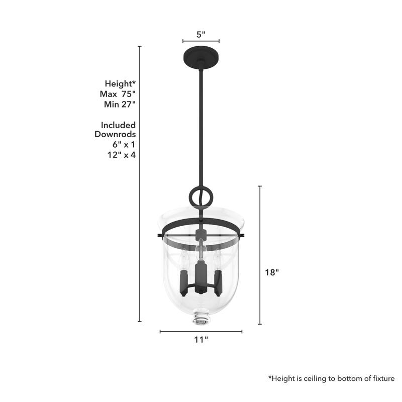Hunter Belltown 11" 3-Light Pendant - Kitchen Island, Dining Room, Bedroom, Entry - Transitional