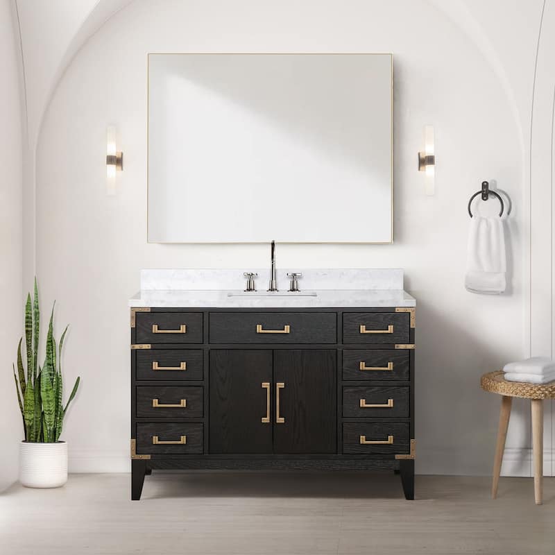 Lexora Laurel Bath Vanity, Carrara Marble Top, Faucet Set, and Mirror