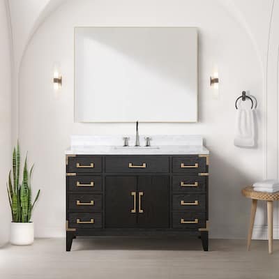 Lexora Laurel Bath Vanity, Carrara Marble Top, Faucet Set, and Mirror