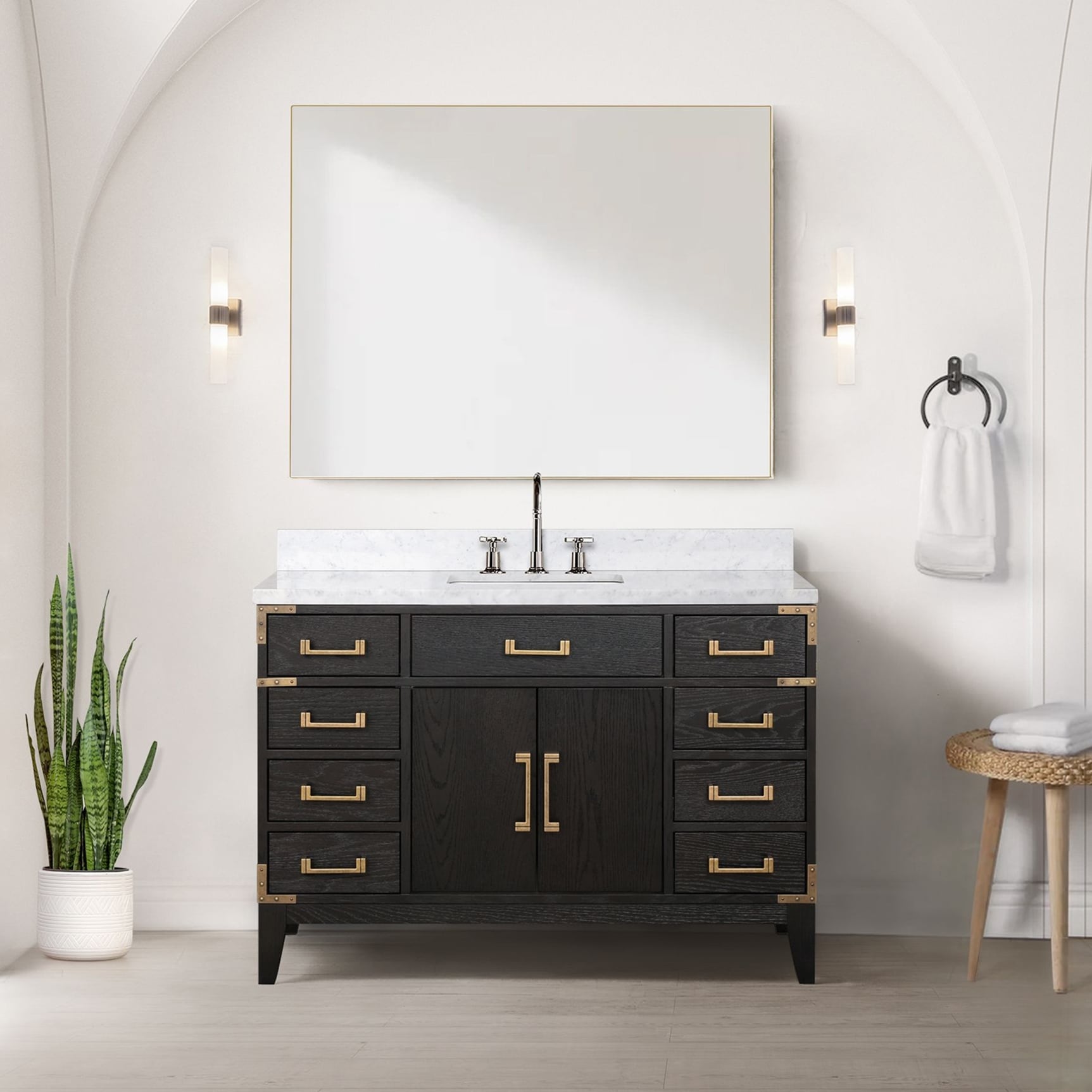 Lexora Laurel Bath Vanity, Carrara Marble Top, Faucet Set, and Mirror