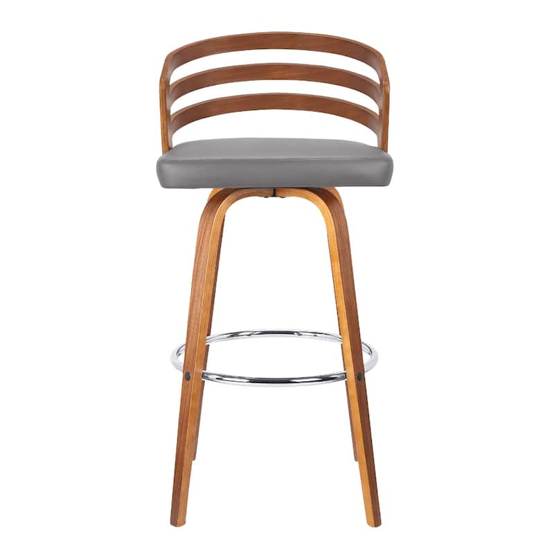 Grey Fabric Swivel Counter Height Bar Chair with Brown Iron Frame and Footrest