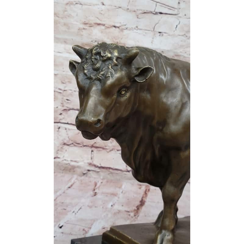 Sturdy Bronze Imitative Bull Statue On Marble Base – Powerful Animal Sculpture With Realistic Detail