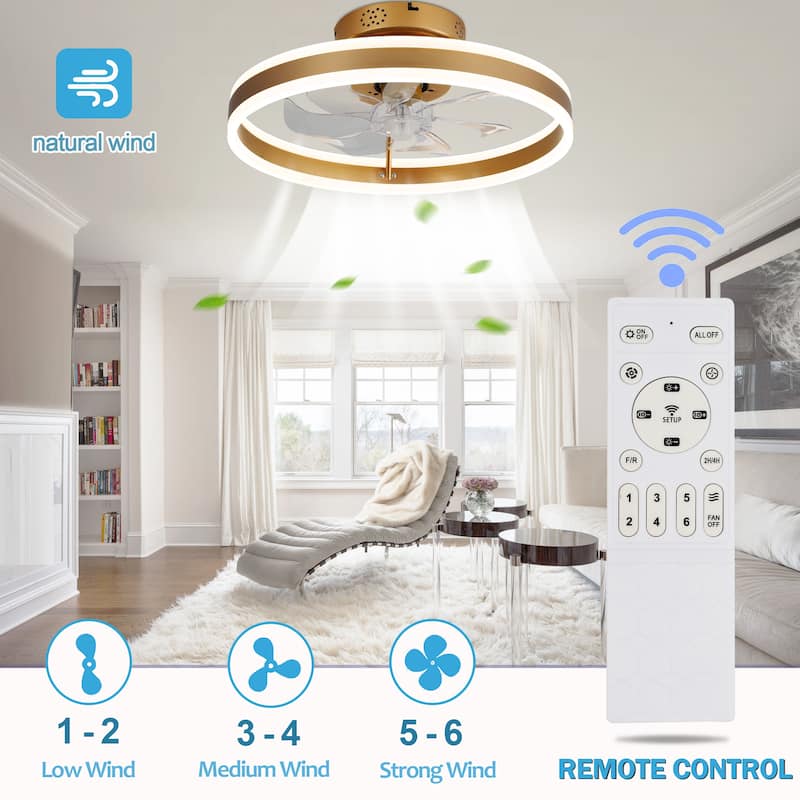 Oaks Aura Modern 20in. Low Profile Ceiling Fan with Light, 6-Speed Flush Mount Ceiling Fan, Smart App Remote Control For Bedroom