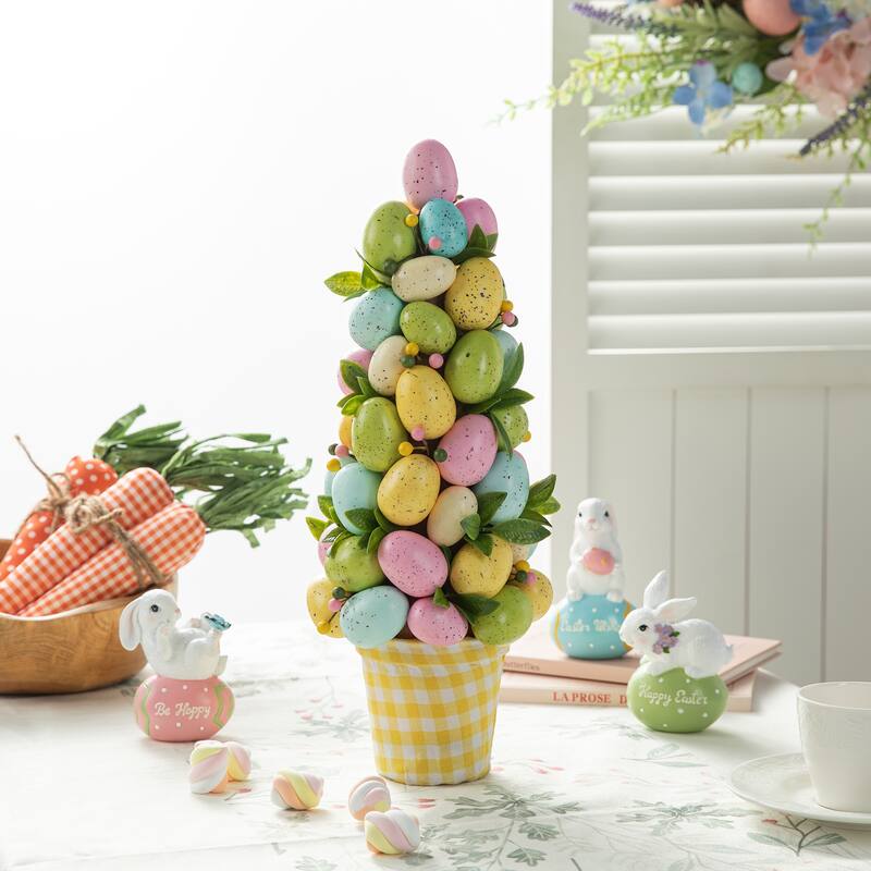 Glitzhome 16"H Multicolor Easter Egg Table Tree Decor for Spring Party Supplies