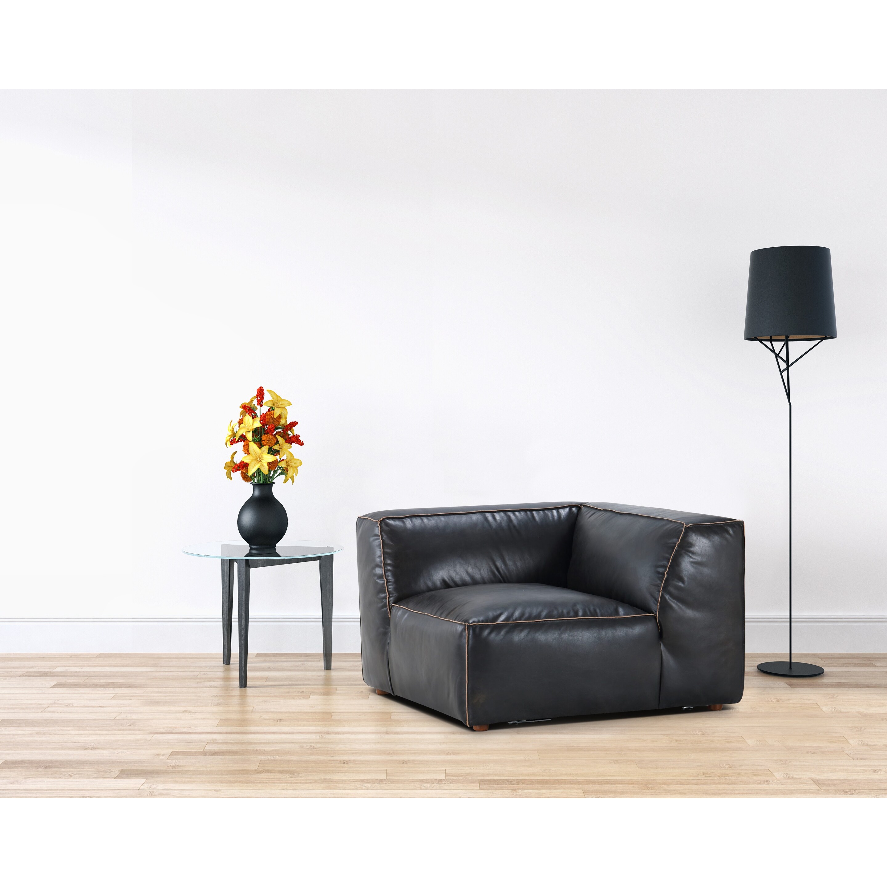 Black leather corner on sale lounge