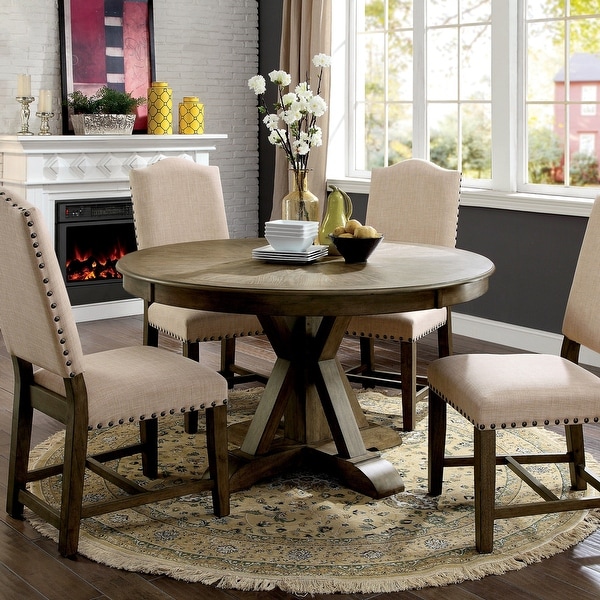 Furniture of America Dice Rustic Oak 54 inch Solid Wood Dining Table. Opens flyout.