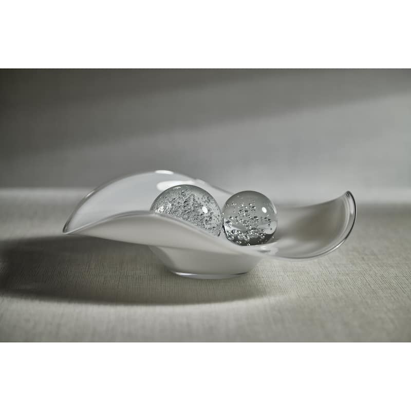 Shoal Scissor Cut Opal White Wave Glass Bowl - 13.75" x 3.5"