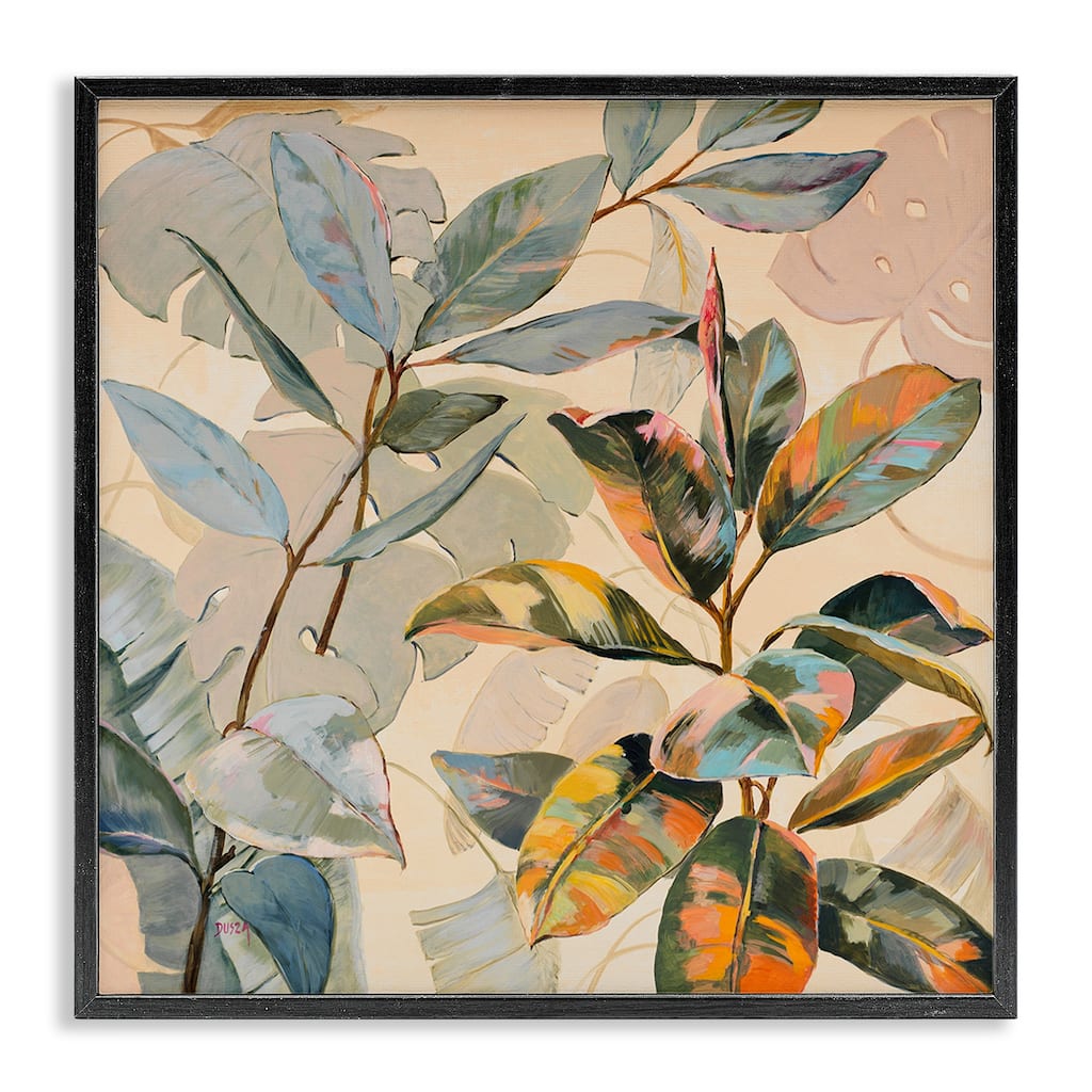 Stupell Tropical Leaves Warm Tones Framed Giclee Art Design By Dusza
