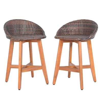 Costway Outdoor Faux Rattan Bar Chairs Set of 2/4 Solid Acacia Wood - See Details
