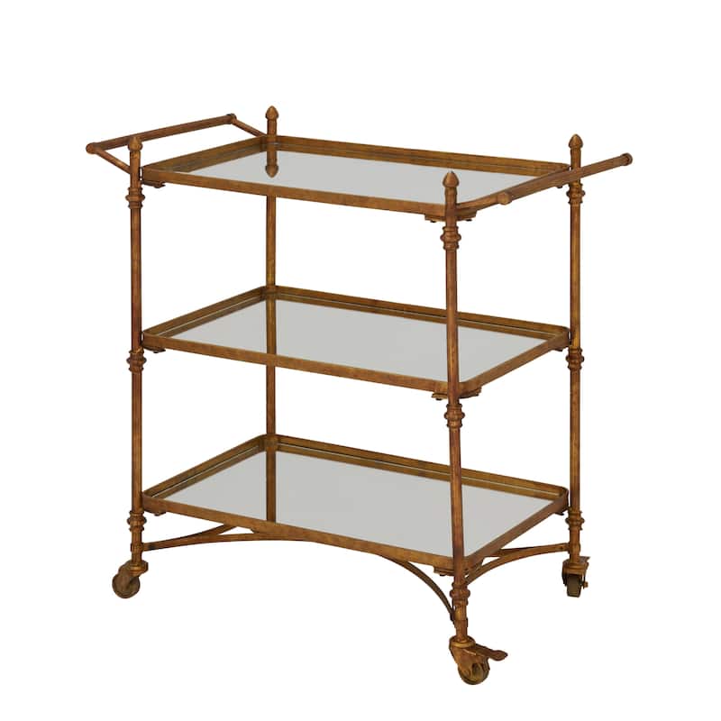 Brass Metal Rolling 3 Mirrored Shelves Bar Cart with Handles