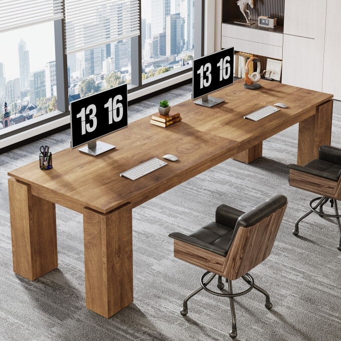 86" Extra Long Wooden Two-Person Desk, Modern Double Computer Desk