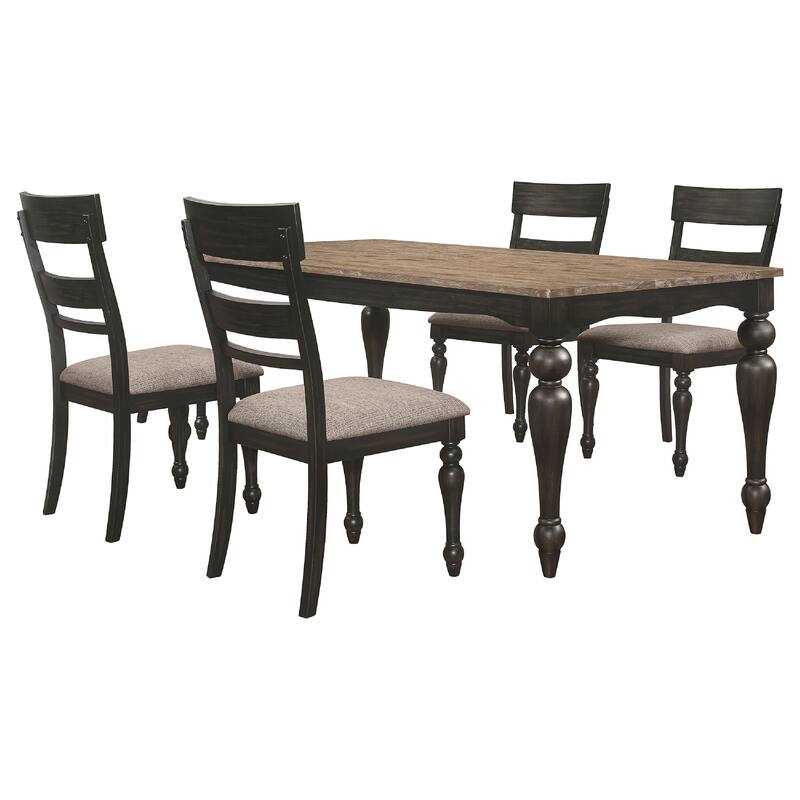 Brad 5pc Dining Table Set, Brushed Hardwood Top, 4 Chairs Light Brown Seats
