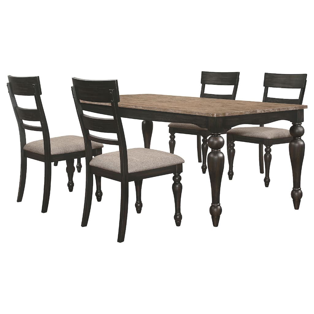 Brad 5pc Dining Table Set, Brushed Hardwood Top, 4 Chairs Light Brown Seats