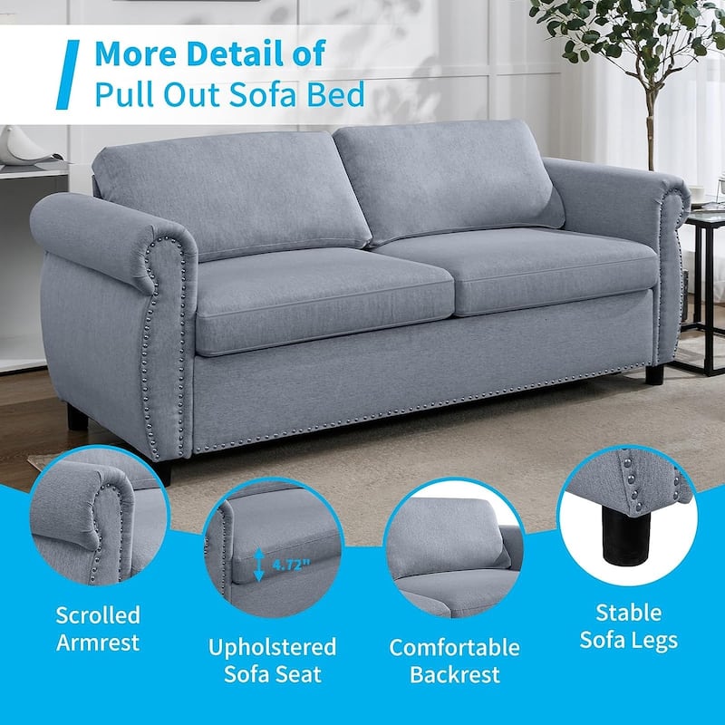 Mixoy Pull Out 2 in 1 Sleeper Sofa Bed with Mattress,Convertible Upholstered Loveseat with Nailhead