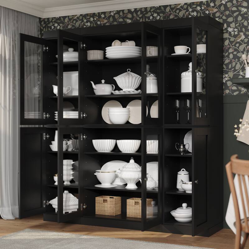 Palace Imports 100% Solid Wood 65" Pantry Cabinet with Clear Glass, Shaker Doors and Adjustable Shelves