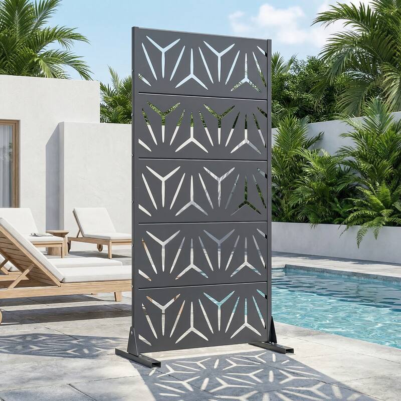 72" H×47"W Dovelina Black Outdoor Freestanding Metal Privacy Screen Decorative Garden Fence - Dark Grey - 59“x30"