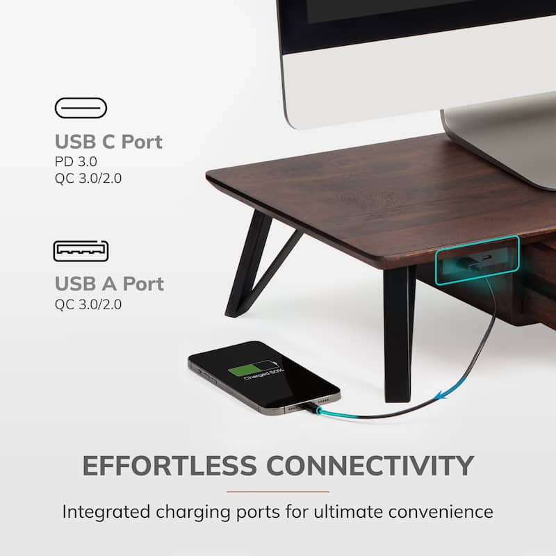 Jani Wood Monitor Stand Riser Desk - Ergonomic Design Stand, Desktop Organizer Table for Home, Office Workspace, Gaming Desk