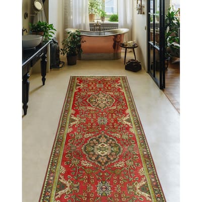 Vintage Distressed Sierra Rust/Beige Runner - 3'3" x 9'5"