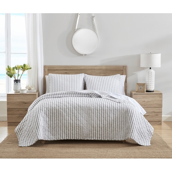 Ticking Stripe Cotton Grey Quilt Set 