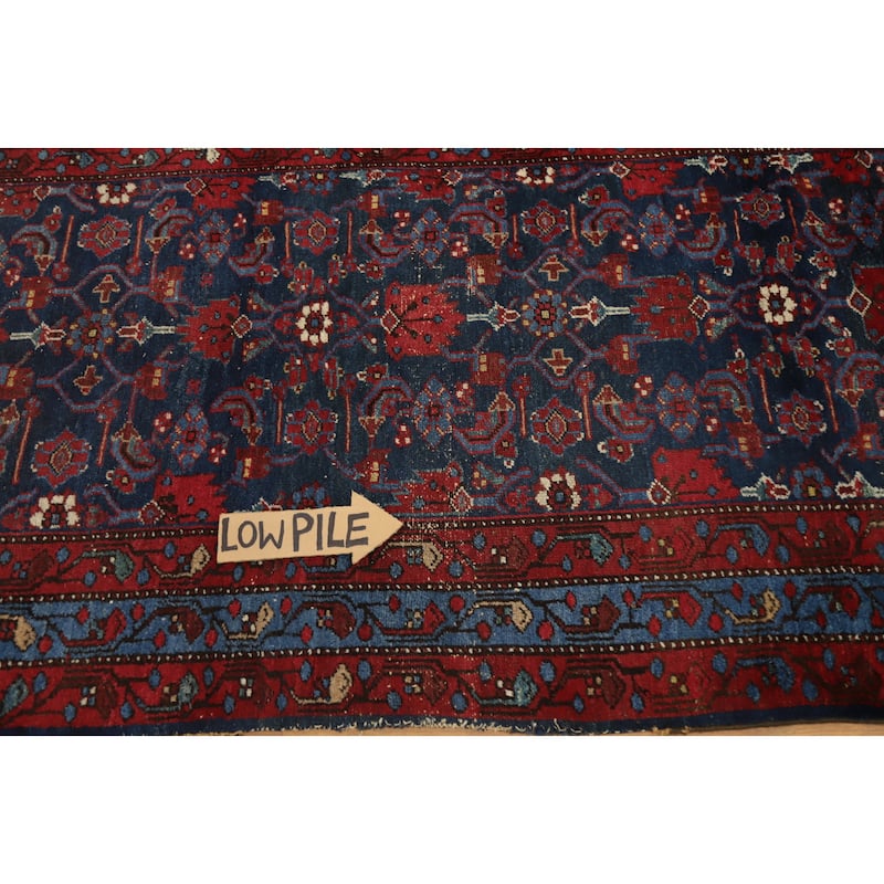Hand Knotted Oriental 100% Wool Carpet Traditional Floral Navy Blue & Blues Malayer Runner Rug - 16' 3'' X 3' 8''