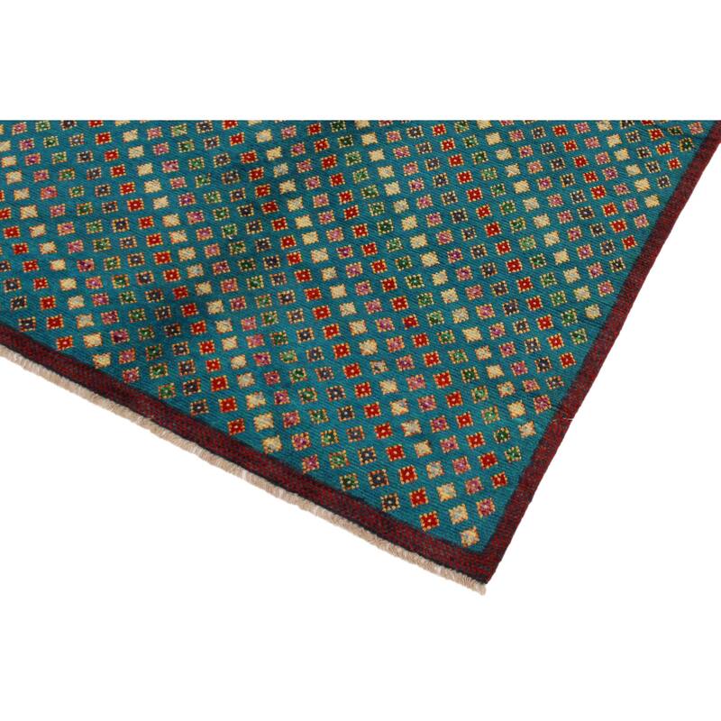 Shabby Chic Balochi Baxter Blue/Red Hand Knotted Wool Rug - 4'9'' x 6'5''