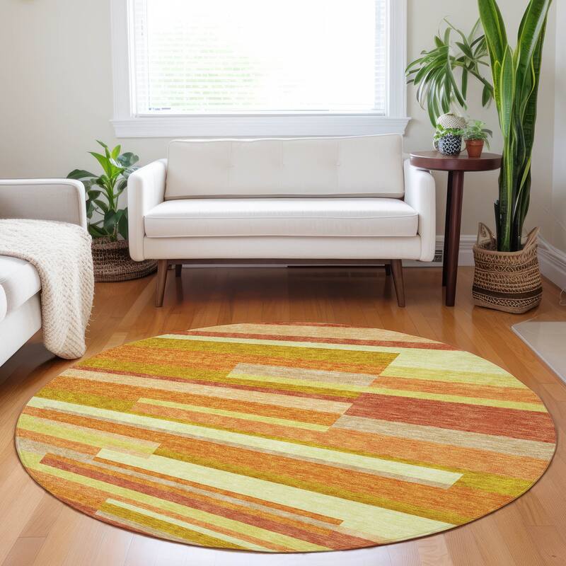 Premium Washable Super Soft Stripes Stacked Mayfield Rug - Orange - 8' x 8' - Round
