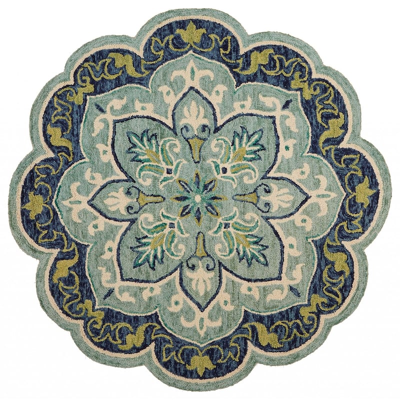 Blue Ornate Medallion Area Rug - Overstock - 34736877