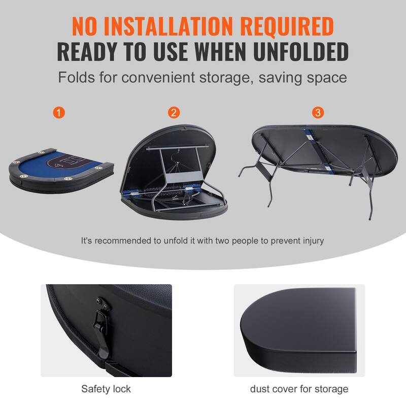 Blue Foldable Poker Table, Tool-Free Assembly and Sturdy Metal Frame - 84.3” L x 42.1” W x 29.9” H