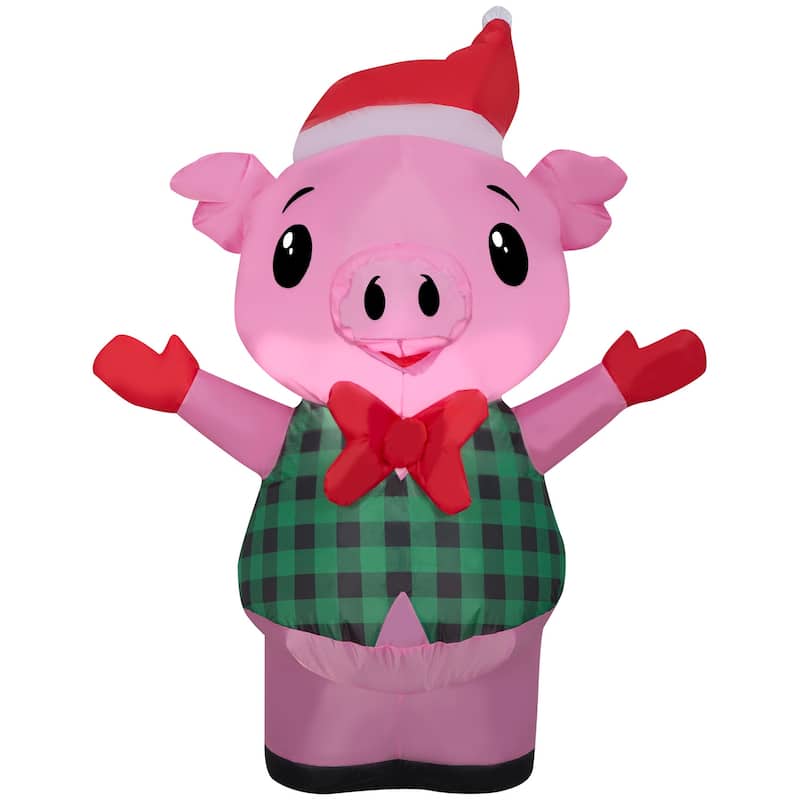 Gemmy Christmas Inflatable Pig in Vest , 3.5 ft Tall
