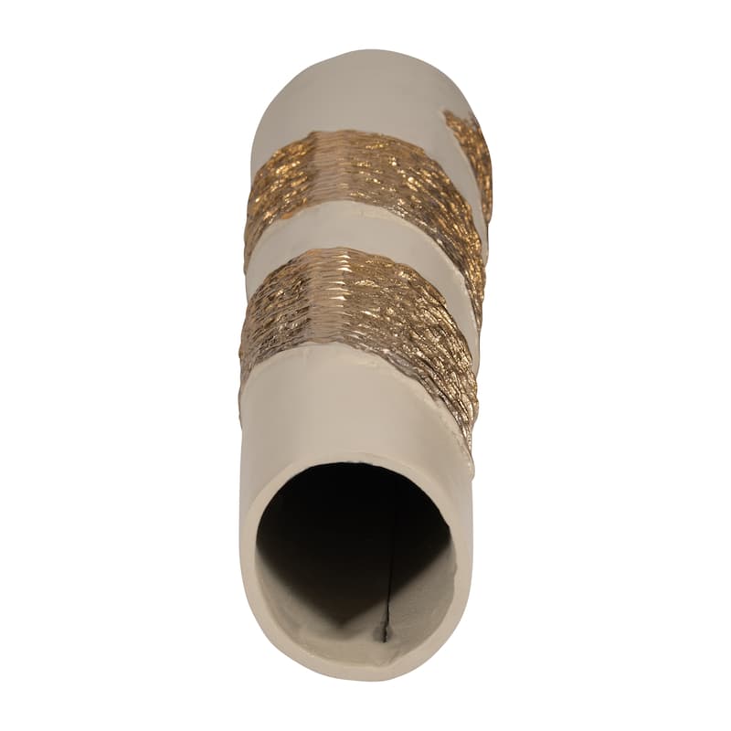 Sagebrook Home Glass White/Gold Cylinder Aluminum Wrapped Vase