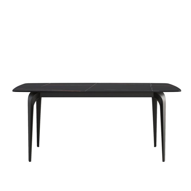 70.87"Modern artificial stone curved black metal leg dining table-can accommodate 6-8 people